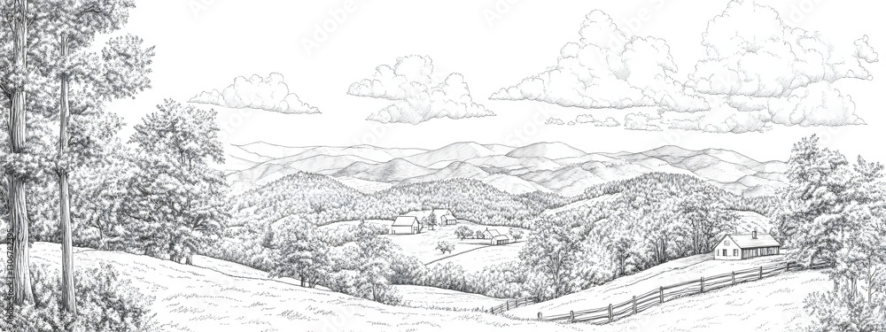 Obraz premium Adult coloring pages, illustrate the rolling hills and forests of West Virginia 