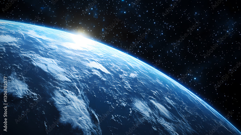 Fototapeta premium Earth from Space with Sunrise or Sunset Glow