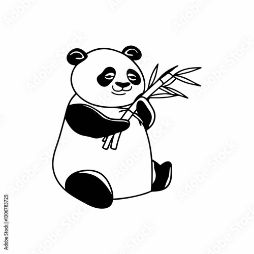 A cartoon-style panda holding bamboo in a simple vector illustration.
