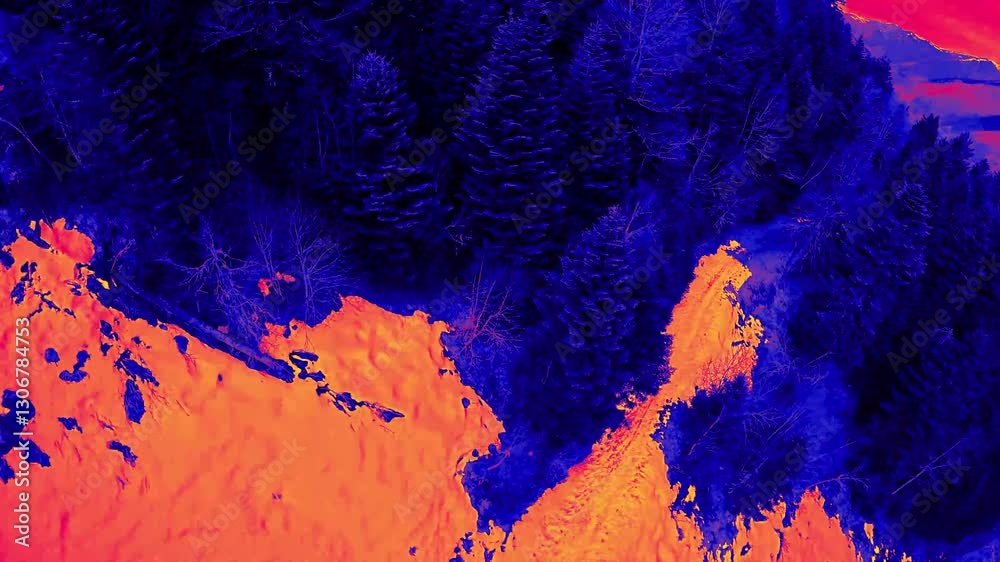 Sapins et téléphériques effet néon ultraviolet 