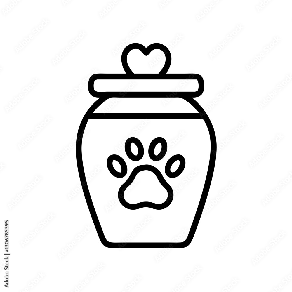 Icon of pet urn for farewell, minimalist design, transparent background, pet accessories Icon of pet urn for farewell, minimalist design, transparent background, pet accessories