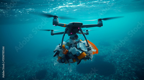  Advanced drones collecting plastic waste from the ocean,