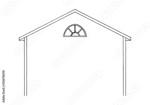 Line art cartoon hand drawn structure of a garage or shed building.