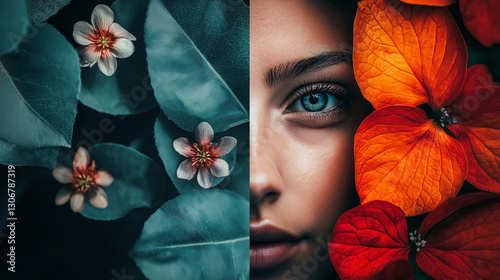 Portrait of a lady with flowers.