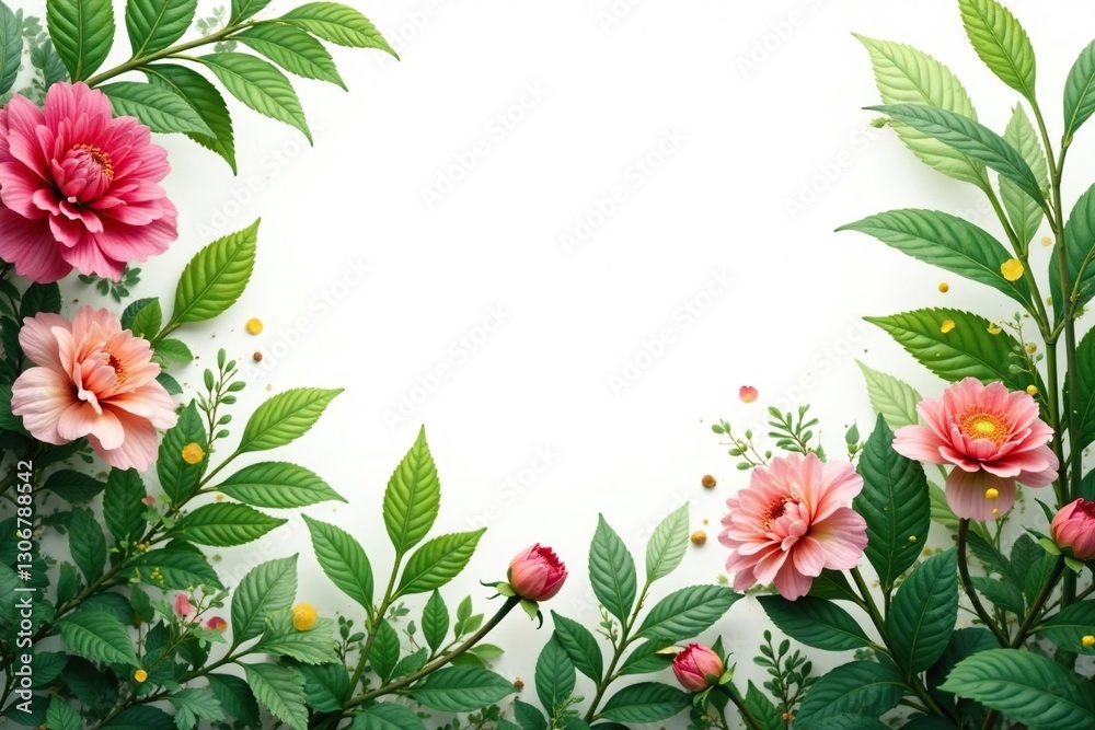 Fototapeta premium Foliage leaves clusters isolated on white background, flowers, plants