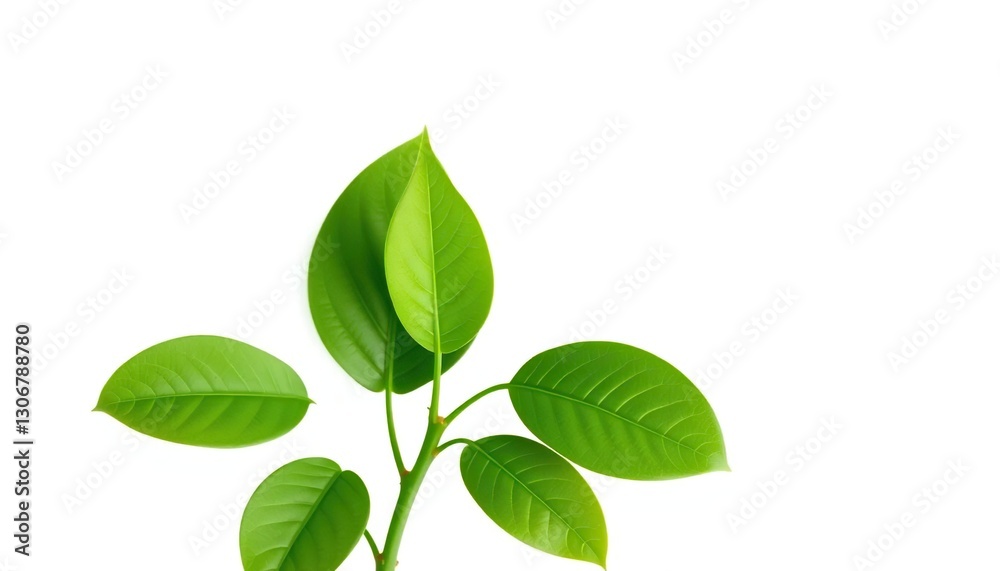 Fototapeta premium Single vibrant green plant, isolated on pure white background, flora, botanical