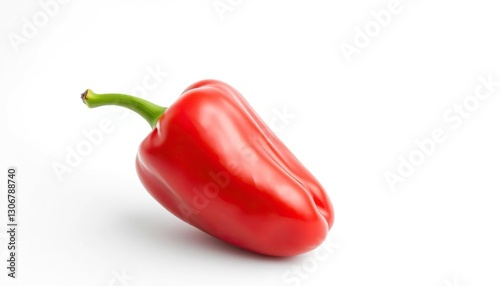 Single vibrant red bell pepper isolated on pure white backdrop, produce, food