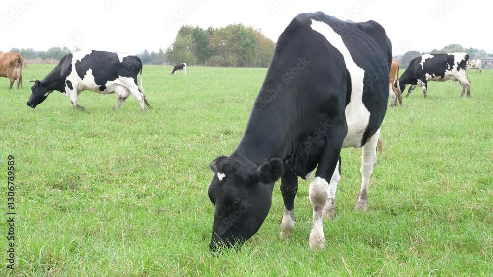 Cows graze in the pasture. Agriculture. Cattle breeding.