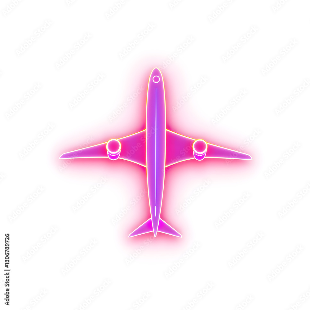 Airplane jet holographic 3D icon. neon symbol vector illustration isolated on white background. Generative AI Airplane jet holographic 3D icon. neon symbol vector illustration isolated on white background. Generative AI