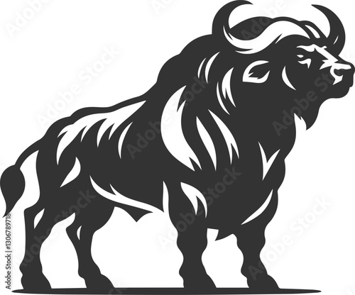 Buffalo in a strong side profile, showing muscular build animal vector silhouette