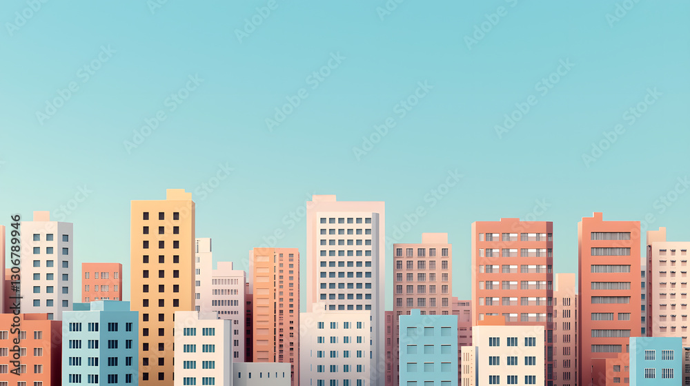 Obraz premium Urban landscape transformation colorful skyscrapers against blue sky digital art modern city aerial view vibrant design