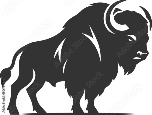 Buffalo in a strong side profile, showing muscular build animal vector silhouette