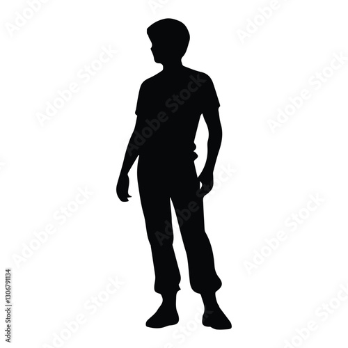 Silhouette of a young man standing casual style.