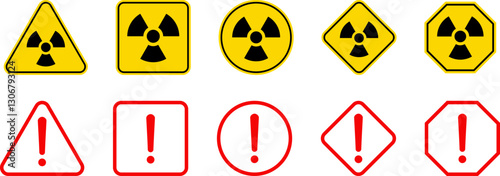 Caution Warning Dangerous alarm set, danger sign collection, attention vector icon, yellow, red and black fatal error message element, exclamation mark of warning attention icon symbol