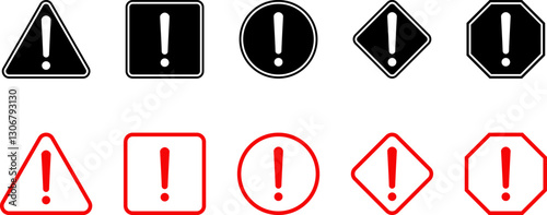 Caution Warning Dangerous alarm set, danger sign collection, attention vector icon, yellow, red and black fatal error message element, exclamation mark of warning attention icon symbol