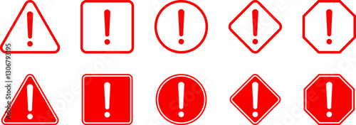 Caution Warning Dangerous alarm set, danger sign collection, attention vector icon, yellow, red and black fatal error message element, exclamation mark of warning attention icon symbol