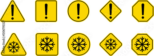 Caution Warning Dangerous alarm set, danger sign collection, attention vector icon, yellow, red and black fatal error message element, exclamation mark of warning attention icon symbol
