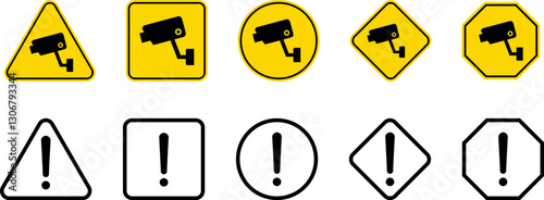 Caution Warning Dangerous alarm set, danger sign collection, attention vector icon, yellow, red and black fatal error message element, exclamation mark of warning attention icon symbol