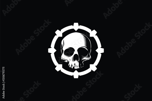 Human skull head with gear design vector image template