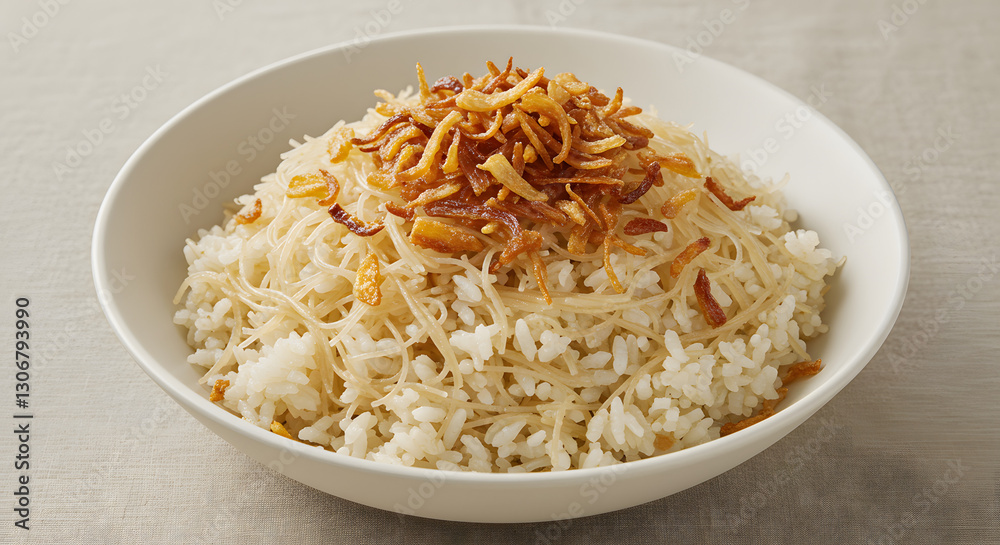 Delicious rice dish with crispy fried onions garnish tasty food eat hot on transparent background Delicious rice dish with crispy fried onions garnish tasty food eat hot on transparent background