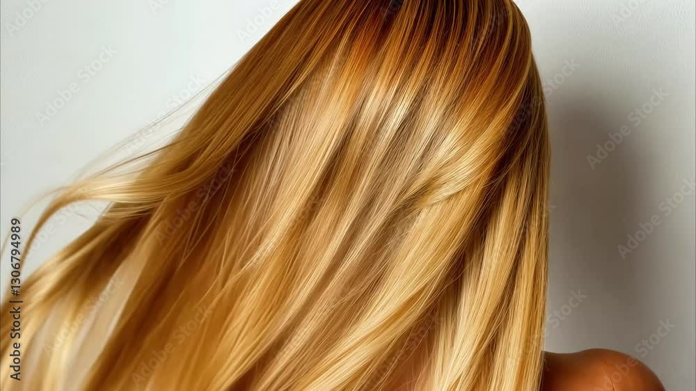 Experience beauty of long, flowing blonde hair with smooth texture that captivates and enchants, showcasing stunning hairstyle.