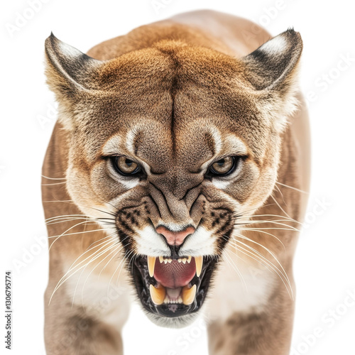 Majestic Mountain Lion Portrait on transparent background.