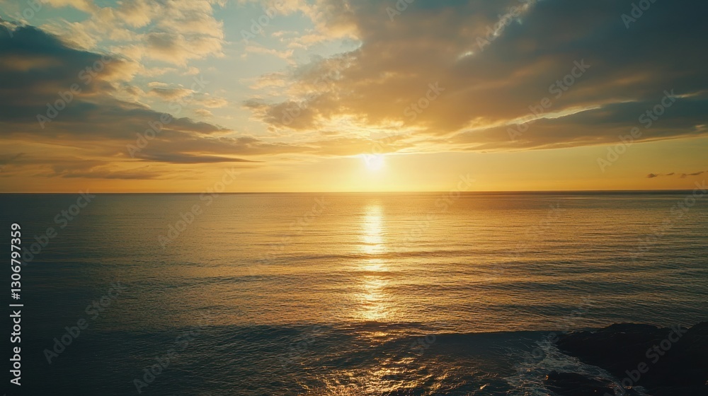 Obraz premium Golden Sunset over Calm Ocean
