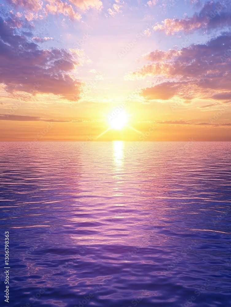 Fototapeta premium Serene Sunrise Over Calm Ocean Waves with Colorful Sky Reflection