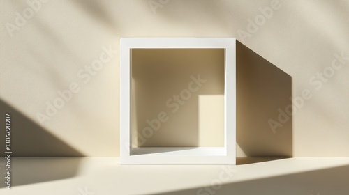 Wallpaper Mural Minimalist white frame shadow on soft beige background highlighting artistic simplicity and aesthetic beauty with warm lighting and clean lines Torontodigital.ca