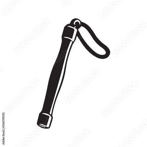 Simple black and white illustration of a staff or walking stick police stick 