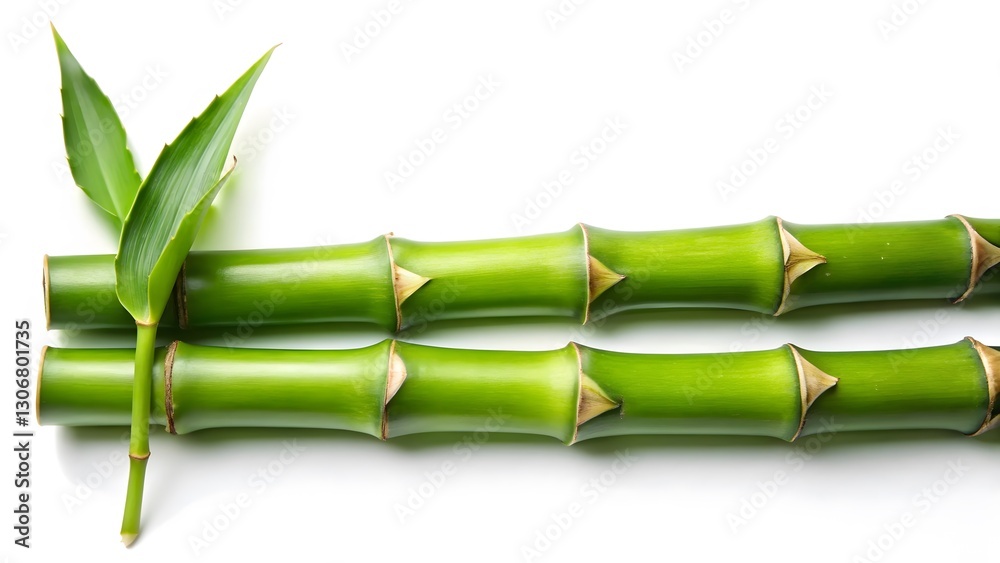 Fototapeta premium Green Bamboo Stalks and Leaves on White Background