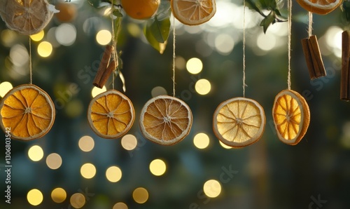 Dried citrus slices hanging decor outdoors