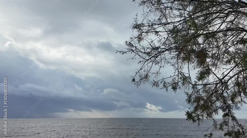 Cloudy sky video clip. Cloud over the sea dramatic video. 4k seascape horizont ocean video.