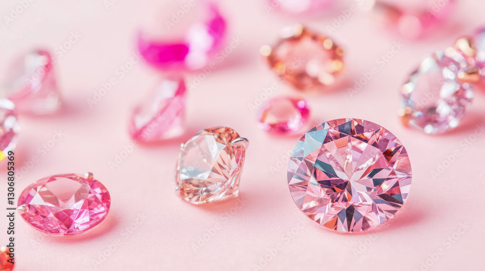 Sparkling Jewels: A Collection of Pink Gems on a Soft Pink Surface, Concept: Luxury and Beauty Sparkling Jewels: A Collection of Pink Gems on a Soft Pink Surface, Concept: Luxury and Beauty