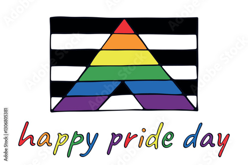 Colorful Straight ally pride flag Happy pride day LGBTQ community Pride Month Vector hand drawn doodle for posters, stickers, logo, cards