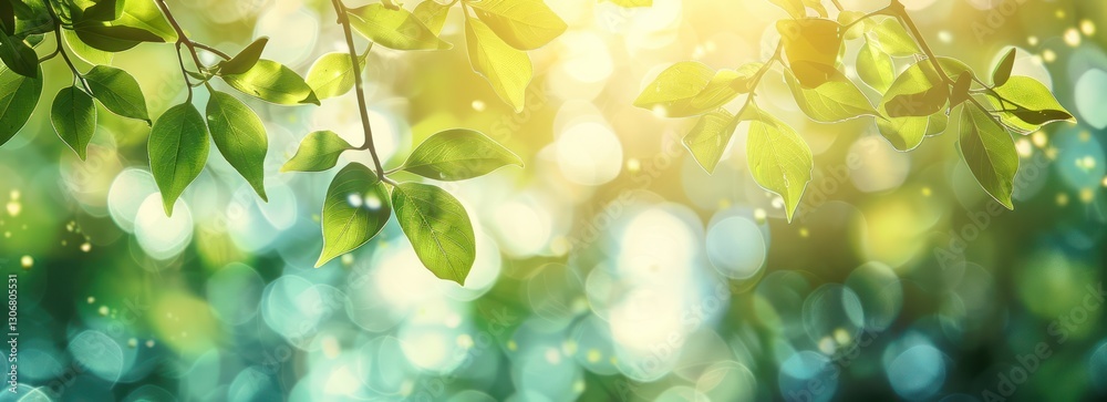 Natural spring summer defocused panoramic background frame with fresh juicy foliage and bokeh soft light. Natural spring summer defocused panoramic background frame with fresh juicy foliage and bokeh soft light.