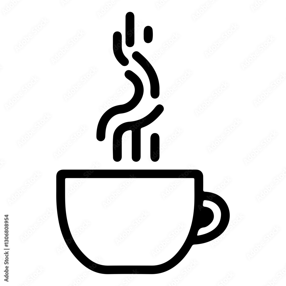 Outline illustration of a steaming coffee cup with swirls of steam on a white background Outline illustration of a steaming coffee cup with swirls of steam on a white background
