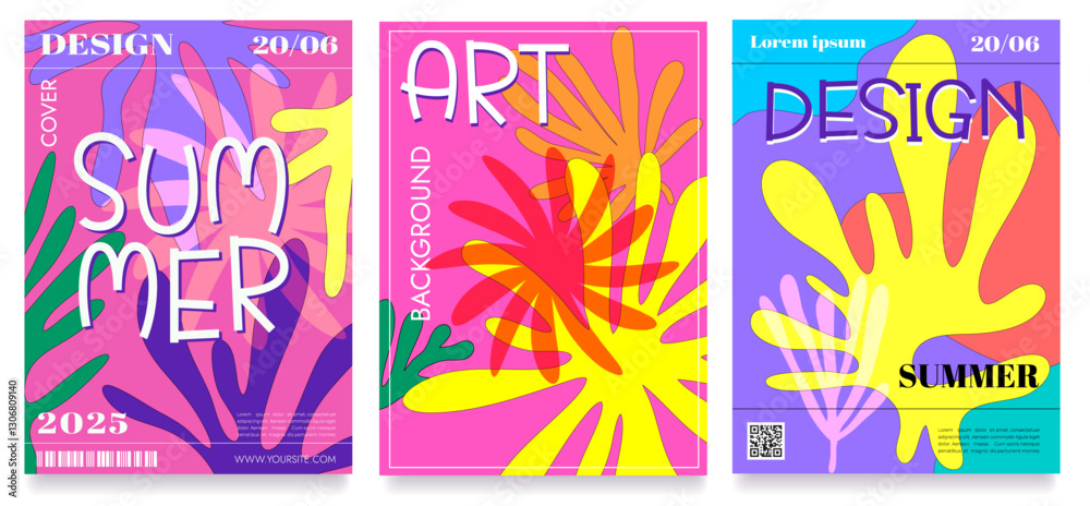 vibrant summer vibes poster set with abstract flowers shape, summer cover, background, banner, flyer, vector illustration vibrant summer vibes poster set with abstract flowers shape, summer cover, background, banner, flyer, vector illustration