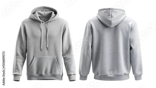Grey Hoodie Mockup, Front and Back View