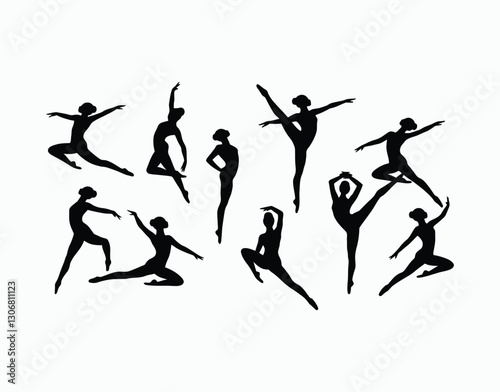 Flexible Female Gymnast Silhouette Collection Isolated Template