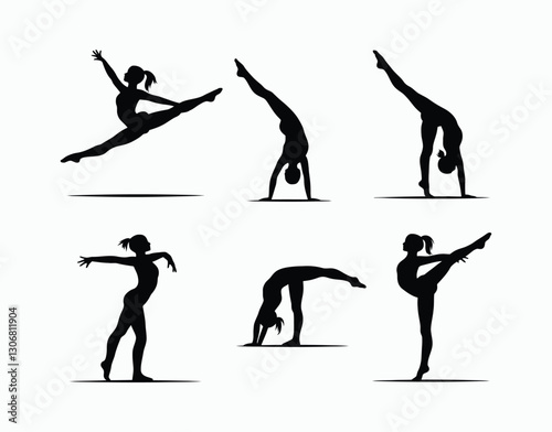 Flexible Female Gymnast Silhouette Template Art