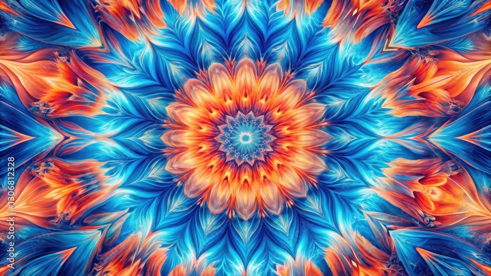 Abstract Vibrant Mandala Design Featuring Intricate Blue and Orange Hues with Symmetrical Patterns Abstract Vibrant Mandala Design Featuring Intricate Blue and Orange Hues with Symmetrical Patterns