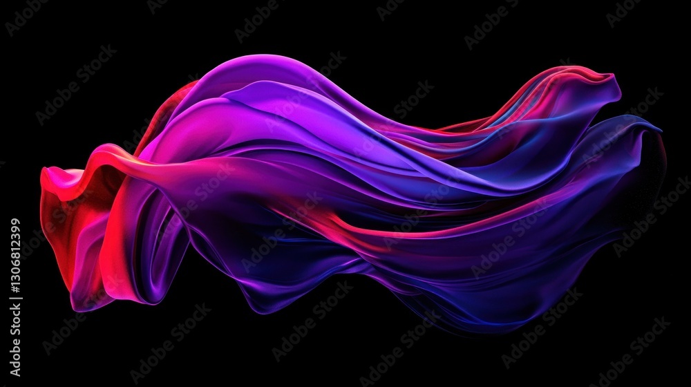 Fototapeta premium Colorful flowing fabric against a stark solid black background