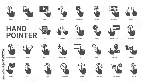hand pointer essential elements icons set