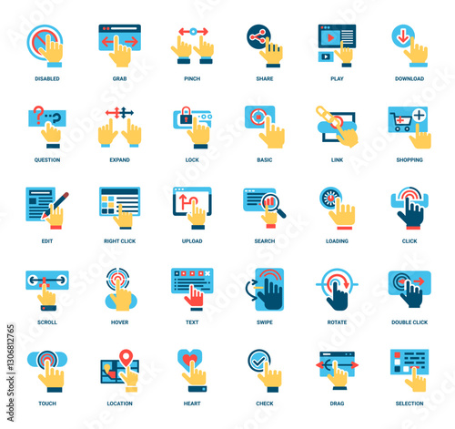basic hand pointer essential elements set flat icons for touch screen devices