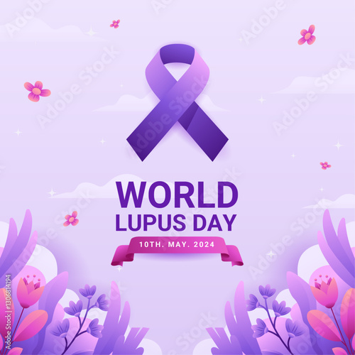 World lupus day concept with purple ribbon and flowers. Suitable for social media posts, awareness campaigns, and medical websites