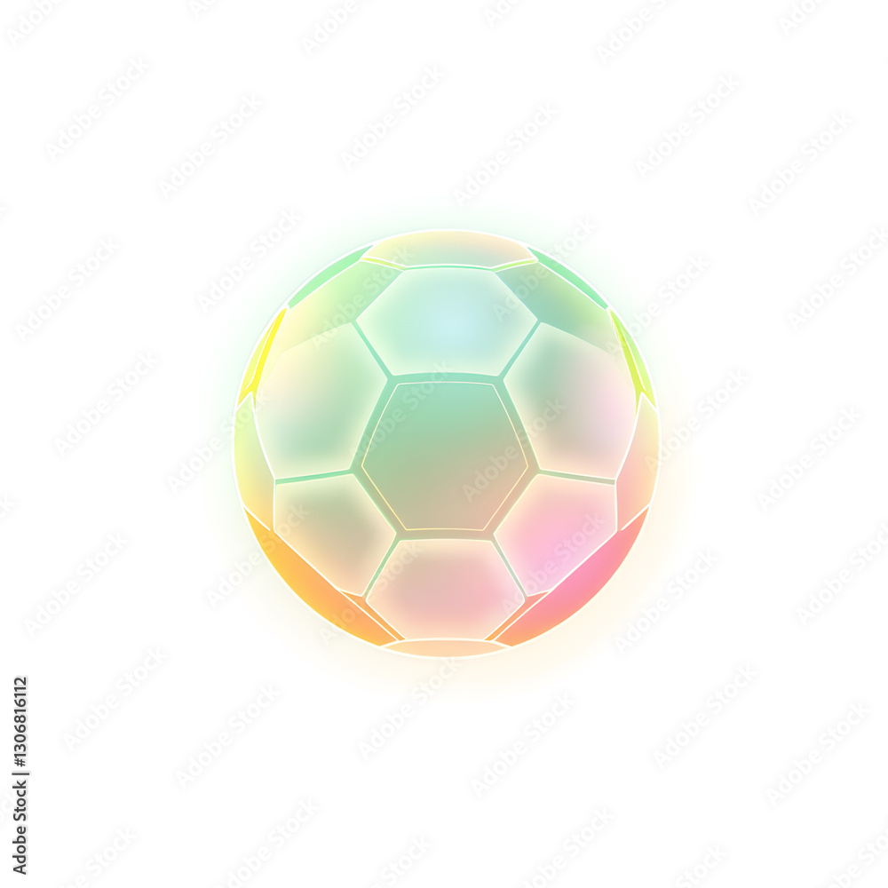 Fototapeta premium Soccer ball holographic 3D icon. neon symbol vector illustration isolated on white background. Generative AI