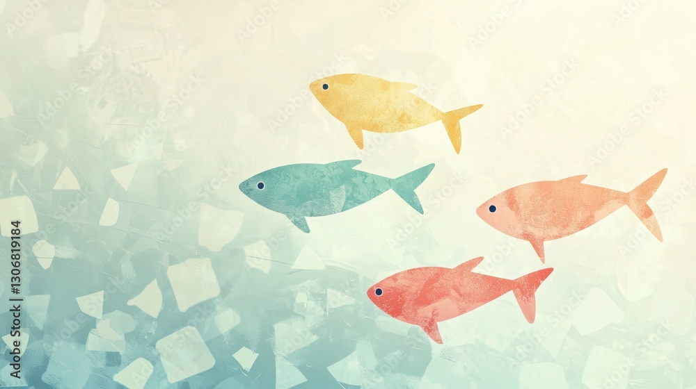 Naklejka premium Four colorful fish swimming together in an abstract aquatic scene