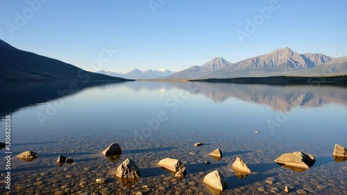Pristine Mountain Lake Sunset with Reflection. 4K Footage