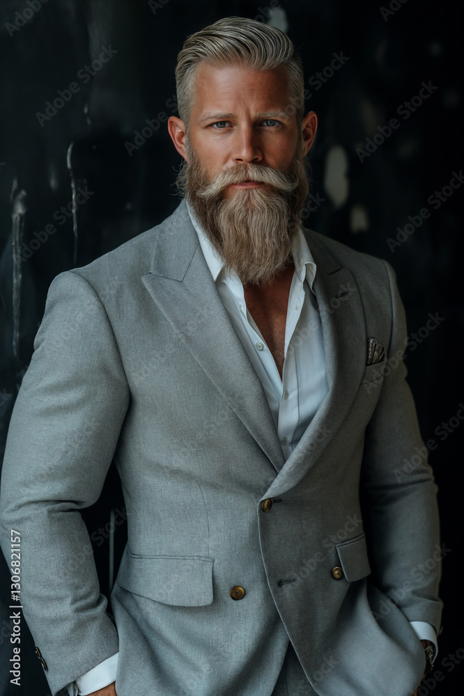 Fototapeta premium A distinguished gentleman in a tailored suit, showcasing timeless elegance.